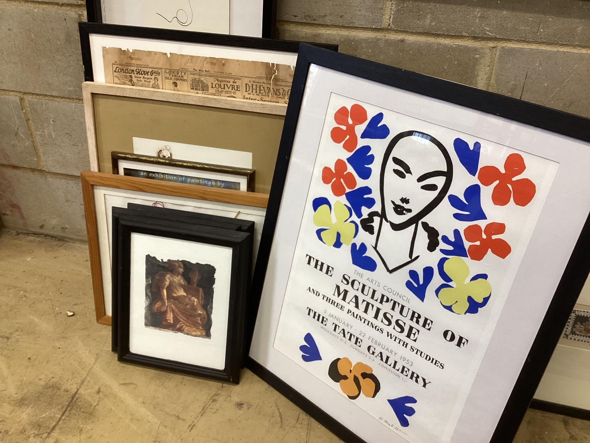 A reproduction Matisse exhibition poster 59cm x 72cm and 8 other works.
